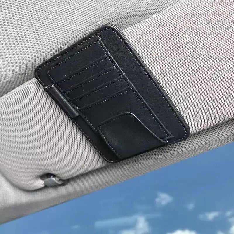 Car Visor Organizers ,Cards Holder PU Leather With Velcro Sunglasses Holder
